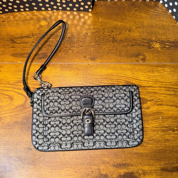Coach Handbags - Coach Soho Black Mini Signature Large Skinny Front Buckle Wristlet